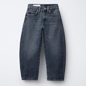 NWT Zara Dark Blue Relaxed Fit Barrel Style Jeans, Size 8